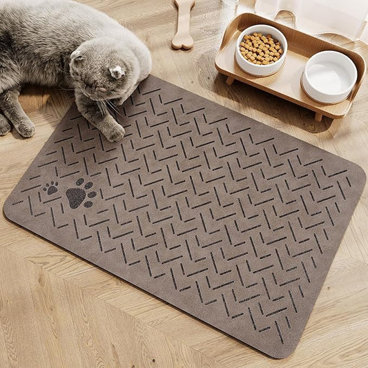 MontVoo-Absorbent Pet Feeding Mat-No Stains Quick Dry Dog Mat for Food and Water Bowl-Rubber Backing Dispenser Mat Accessories Supplies-Dog Bowl Messy Drinkers,(Brown,16"x24")