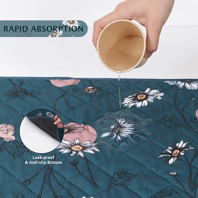 IEUUMLER Washable Pee Pads for Dogs, 2 Pack Non-Slip & Waterproof Pack Whelping Pad, Reusable Washable Puppy Potty Training Pad with Fast Absorbent for Playpen EU007 (Navy Blue Daisy, 30"X20"-2pcs)