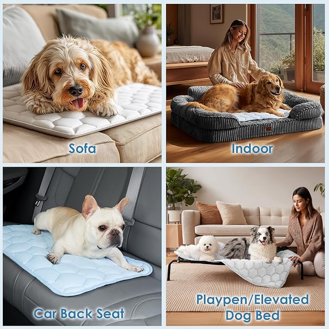 EHEYCIGA Cooling Mat for Dogs(Q-Max>0.53), Washable Dog Cooling Mat, Portable Kennel Cooling Pet Pad for Summer, Non-Slip Summer Crate Pad for Large Dog, Grey, 44x32