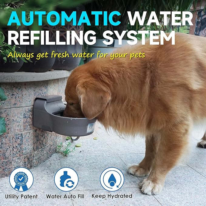 Automatic Dog Water Dispenser with Anti-tip Bracket, 68 oz Outdoor Dog Water Bowl Dispenser, Auto Refill Water Feeder for Pets & Livestock, Food Grade Waterer Fit 3/4" GHT Faucet, Wide Mouth