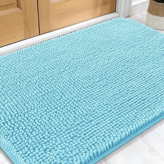OLANLY Dog Door Mat for Muddy Paws 30x20, Absorbs Moisture and Dirt, Absorbent Non-Slip Washable Doormat, Quick Dry Chenille Mud Mat for Dogs, Entry Indoor Entryway Carpet for Inside Floor, Blue