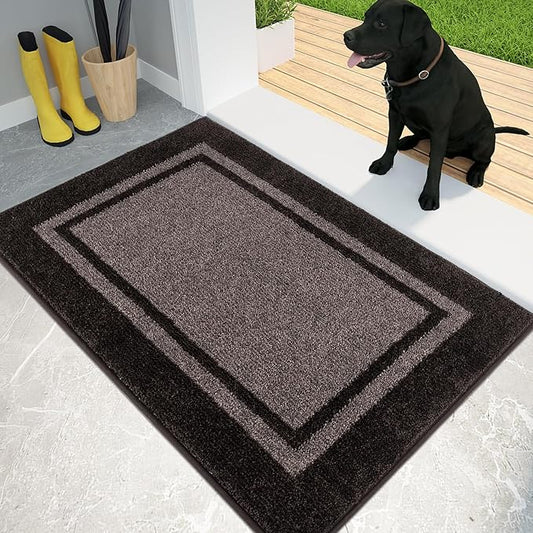 PURRUGS Dirt Trapping Door Mat 20" x 32", Non-Slip Machine Washable Entryway Rug, Entrance Mat, Indoor Front Door Mat, Super Absorbent Entry Rug for Muddy Shoes & Paws, Grayish Brown & Coffee