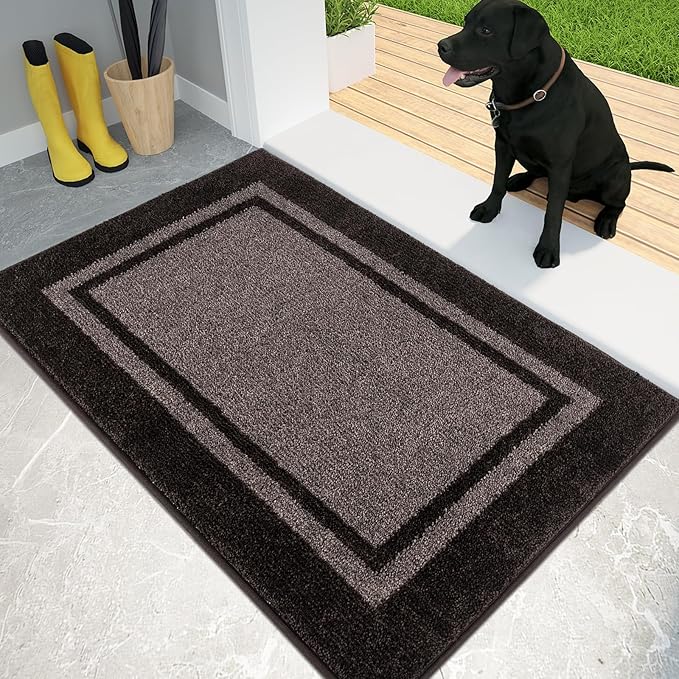 PURRUGS Dirt Trapping Door Mat 24" x 36", Non-Slip Machine Washable Entryway Rug, Entrance Mat, Indoor Front Door Mat, Super Absorbent Entry Rug for Muddy Shoes & Paws, Grayish Brown & Coffee