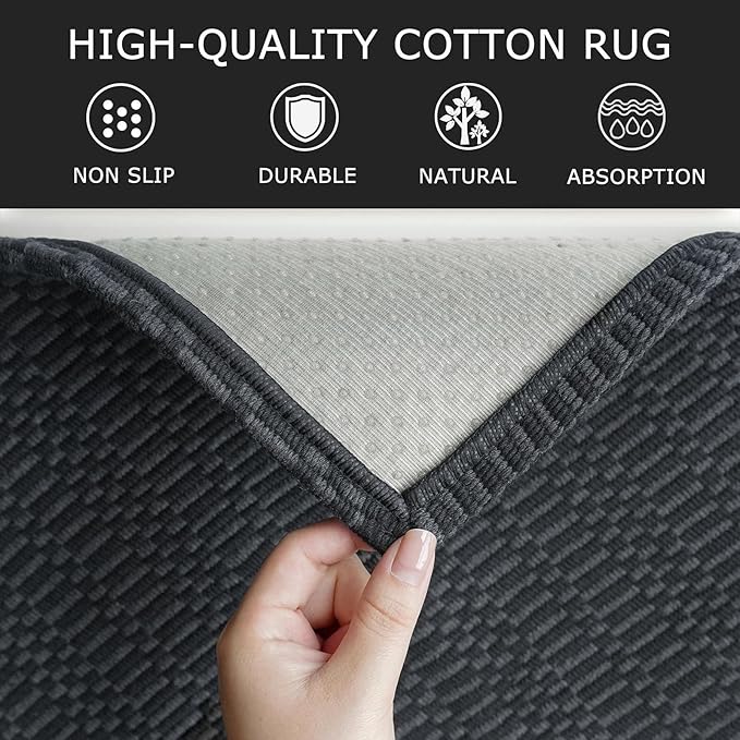 KOZYFLY Washable Runner Rug 2x10 ft Hallway Kitchen Runner Rugs with Rubber Backing Bobo Entryway Runner Indoor, Long Carpet Runners for Hall Kitchen Entryway, Black/Grey