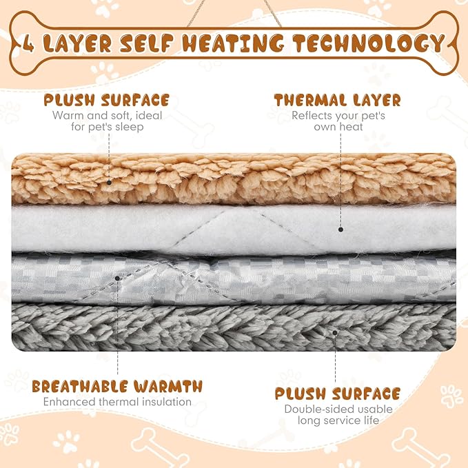 Novabright 3 Pack Self Warming Dog Bed for Large Dog 27x35 Inch Mat Self Heating Cat Reflects Body Heat Extra Warm Thermal Pet Pad Washable Cat Bed for Outdoor Indoor Kittens Puppy(Black/Gray/Khaki)