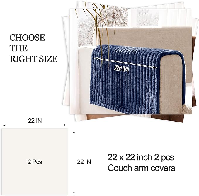 Meider 100% Waterproof Couch Arm Covers 2pcs, Fuzzy Chair Arm Covers Thick Soft Recliner Chair Armrest Protectors, Non-Slip Couch Armrest Cover Pet mats for Sofa (Navy Blue, 22" x 22" 2 Pack)