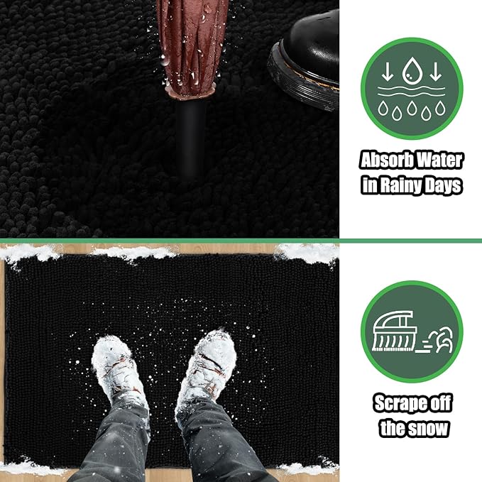 IM HOME Chenille Absorbent Outdoor Doormat 60" x 36", Washable Muddy Door Mats for Dog Non Slip Indoor Doormat Dog Mat for Muddy Paw Front Inside Doormats for Entryway Black