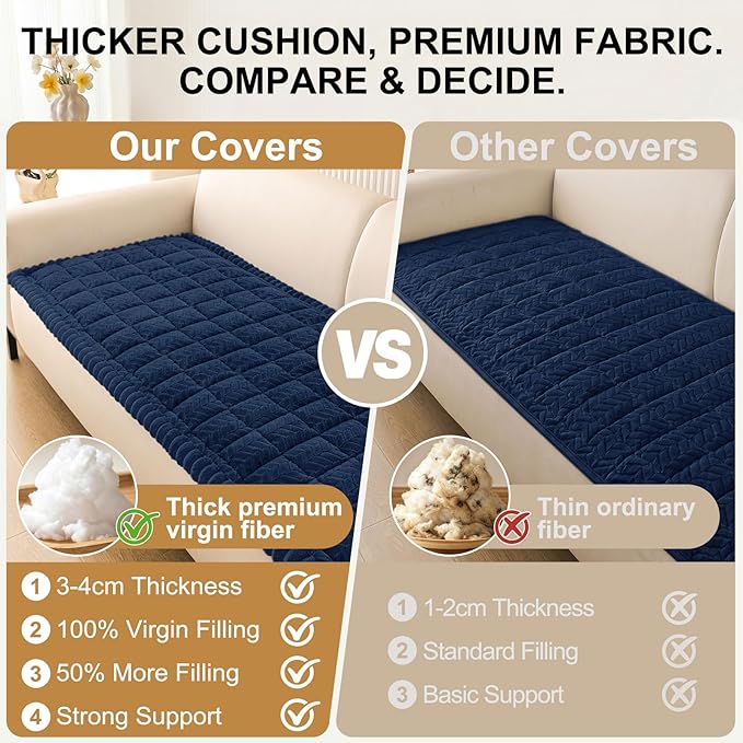 Smiry Non Slip Couch Covers for Dogs, Fuzzy Pet Couch Covers for 3 Cushion Sofa Pet Friendly, Soft Sofa Slipcovers Cushion Furniture Protector Washable (Navy, 43" x 82.7")