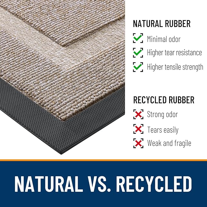 OLANLY Front Door Mat Indoor Outdoor Entrance, Waterproof All-Season, All-Weather Doormat, Sturdy Natural Rubber, Low Profile, Easy Clean Patio Porch Entryway Mat, 47x17, Camel