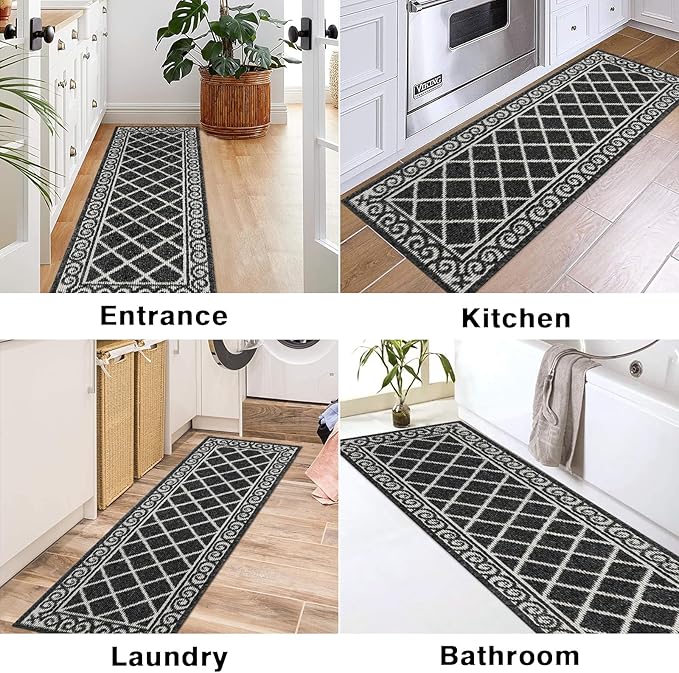 HEBE Washable Runner Rug 20"x59" Indoor Door Mat Runners,Non Slip Dirt Trapping Rug Runner Floor Mats Carpet Runners for Entryway Hallway Kitchen Garage Laundry Room