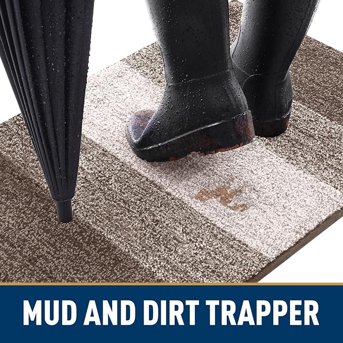 Smiry Dog Door Mat for Muddy Paws, Absorbs Moisture and Dirt, Low-Profile Entryway Mat with Non-Slip Backing, Entry Indoor Outdoor Doormat for Inside Floor (59x35 Inches, Light Brown, Striped)