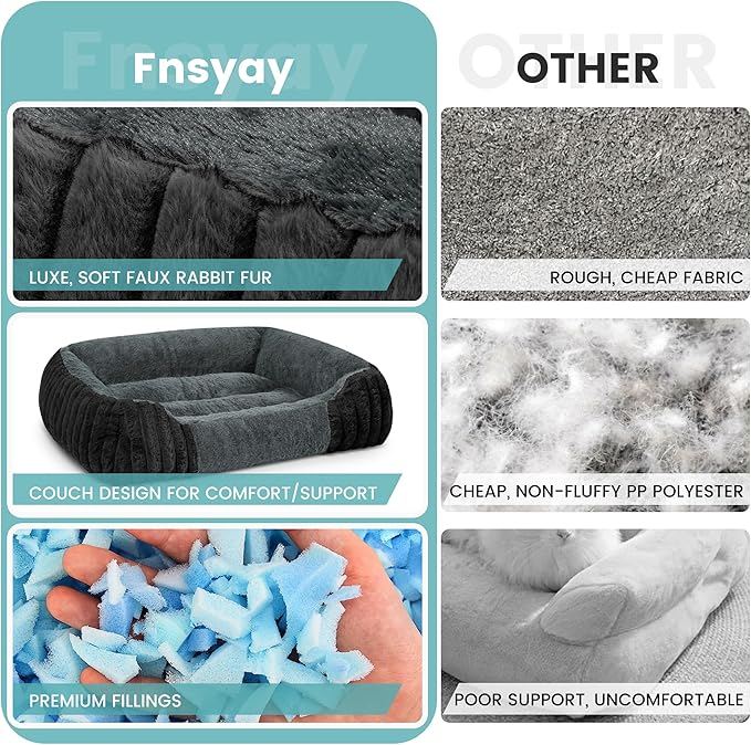 Dog Beds for Extra Large Dogs 43x35 Inch, Comfort-Sided Orthopedic XXL Dog Bed Couch with Breathable Shredded Memory Foam, Faux Rabbit Fur Pet Bed, Non-Detachable, Non-Slip, Machine Washable