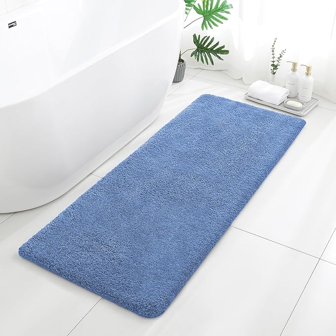 Blue Bathroom Rugs Runner 24"x60" - Long Large Bath Mat, Soft Non Slip Absorbent Microfiber Bathroom Rug, Washable Plush Floor Mat - Perfect for Bedside, Kitchen or Vanity Area