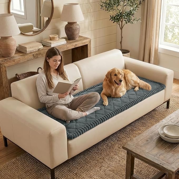 Smiry Fuzzy Couch Cover for Dogs, Non Slip Washable Pet Sofa Cover, Scratch Proof Hair Resistant Plush Sofa Slipcover, Pet Friendly Couch Cushion Protector for Cat, Dark Grey, 27.6" x 82.7"