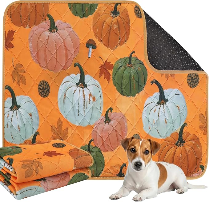 IEUUMLER Washable Pee Pads for Dogs, 2 Pack Pumpkin Pattern Reusable Waterproof Puppy Potty Pads, Non-Slip Absorbent Pet Training Pads for Playpen Crate Bed EU016 Orange Pumpkin, 36x24