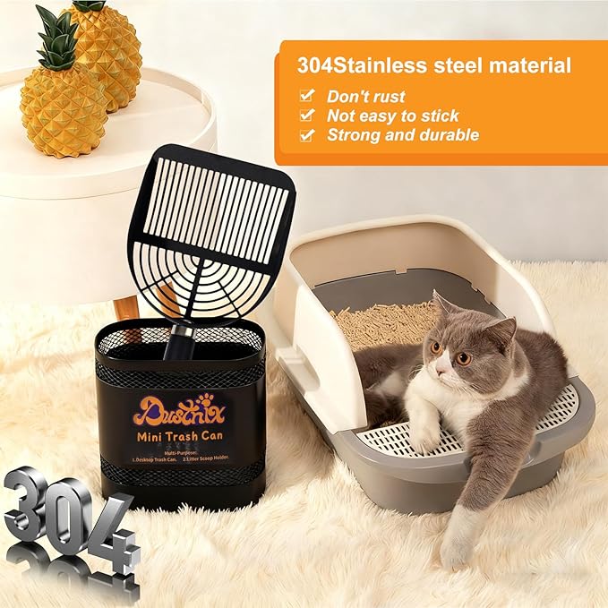 DUSTNIX Universal Metal Cat Litter Scoop Holder – Heavy-Duty Scooper Storage Caddy, Scoop Stand for Kitty Litter Box, Fits Most Cat Litter Scoops Desktop Small Trash Can