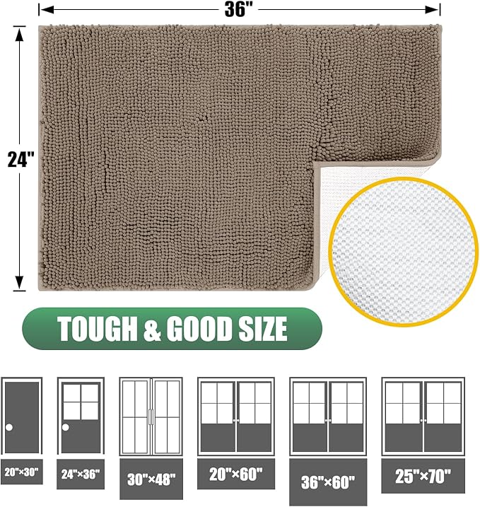 IM HOME Chenille Absorbent Outdoor Doormat 30" x 20", Washable Muddy Door Mats for Dog Non Slip Indoor Doormat Dog Mat for Muddy Paw Front Inside Doormats for Entryway Beige