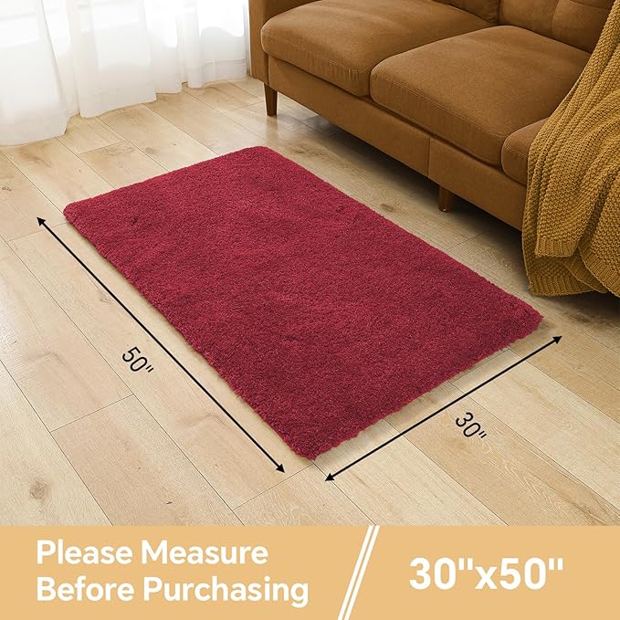 Red Bathroom Rugs 30"x50" - Large Bath Mat for Bathroom Floor, Fluffy Microfiber Plush Rug, Non Slip and Washable - Great for Living Room, Bedroom or Kitchen Mat