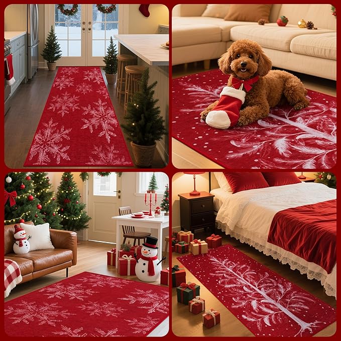 IM HOME Christmas Runner Rugs 2'X4', Untra-Thin Runner Rug Doormat for Hallway, Non Slip and Machine Washable Christmas Runners for Floor, Bedroom, Living Room, Tree