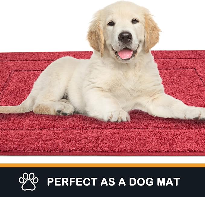 PURRUGS Dirt Trapping Door Mat 34" x 59", Non-Slip/Skid Machine Washable Entryway Rug, Dog Doormat, Super Absorbent Welcome Mat for Muddy Wet Shoes and Paws, Burgundy Red