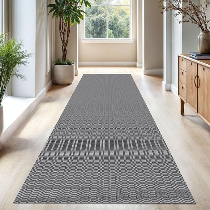 KOZYFLY Washable Runner Rug 3x10 ft Hallway Kitchen Runner Rugs with Rubber Backing Bobo Non Slip Entryway Runner Indoor, Long Carpet Runners for Hall Kitchen Entryway, Grey/Charcoal Grey
