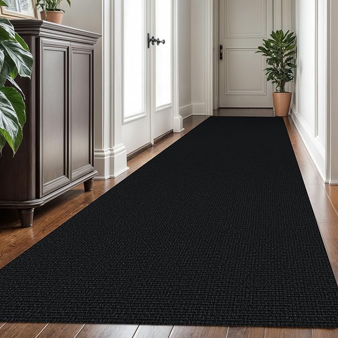 KOZYFLY Washable Runner Rug 3x16 ft Hallway Kitchen Runner Rugs with Rubber Backing Bobo Non Slip Entryway Runner Indoor, Long Carpet Runners for Hall Kitchen Entryway, Black