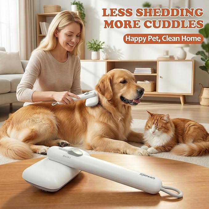ZORPAWO Self Cleaning Slicker Brush - Skin Friendly Pet Shedding Brush for Dogs, Cats, Puppies, Long & Short Hair, Painless Deshedding & Massaging Tool(White)