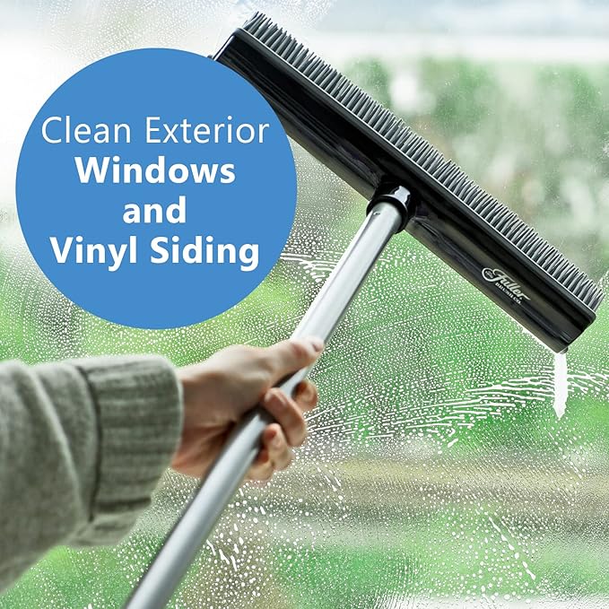 Fuller Brush Rubber Broom – for Carpets Floors Stairs Upholstery – Electrostatic Action Removes Pet Hair Lint Fuzz Dirt Particles – Built-in Squeegee Tackles Wet Messes (Complete Broom)