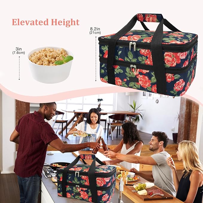 Vuudh Expandable Casserole Carrier Bag - Double Decker Food Bag, Insulated Casserole Carrier for Hot or Cold Food, Lasagna Holder Tote for Picnics,Beaches,Traveling or Gifts
