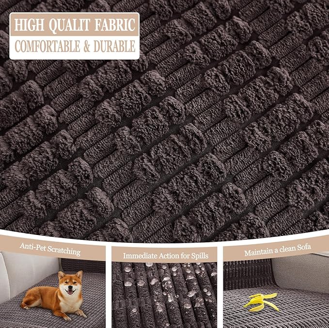 Meider Couch Covers Ottoman Covers, 32x52 inch Anti-Slip Washable Corduroy Stool Furniture Protector (Coffee)