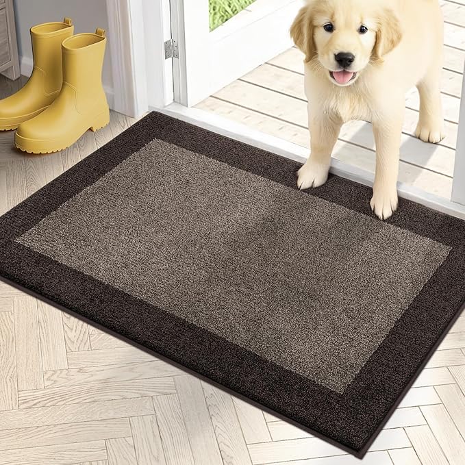 PURRUGS Dirt Trapping Door Mat 20" x 32", Non-Slip Machine Washable Entry Rug, Entrance Mat, Indoor Front Door Mat, Super Absorbent Entryway Rug for Muddy Shoes & Paws, Grayish Brown & Coffee