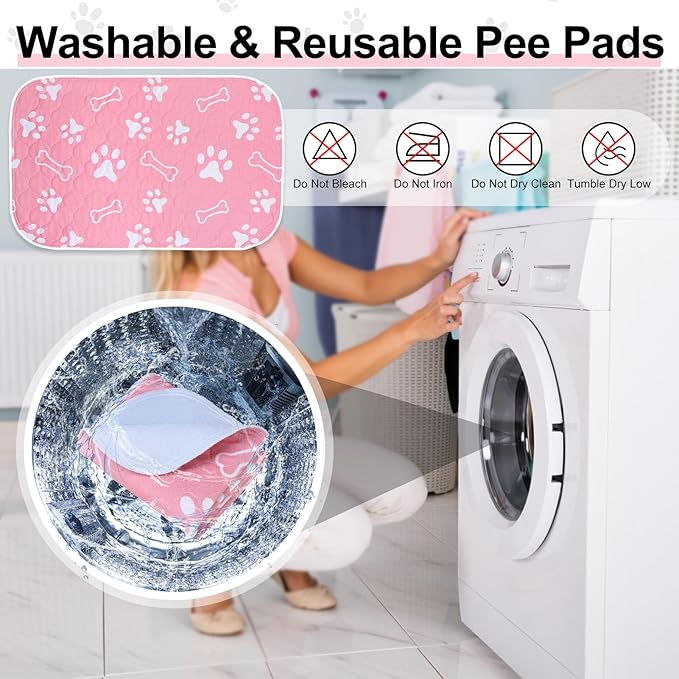 BEAUTYZOO Washable Pee Pads for Dogs, 18'' x 24" Reusable Puppy Pee Pads Super Absorbent Leakproof Dog Training Pads, 2 Pack Non-Slip Potty Pads for Small Medium Dogs Whelping Pads Litter Mat, Pink