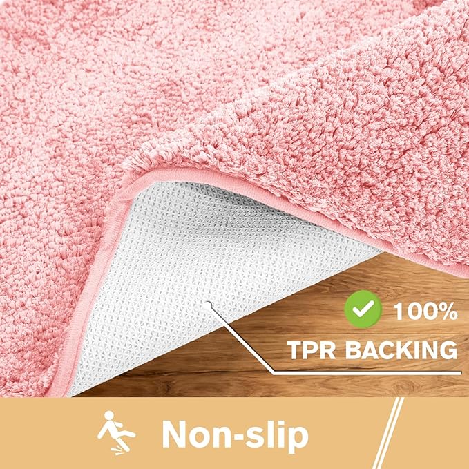 Pink Bathroom Rugs 24"x36" - Fluffy Microfiber Bath Mat, Non Slip and Absorbent Bathroom Floor Mat, Machine Washable Plush Rug - Ideal for Tub, Cabinet or Washroom