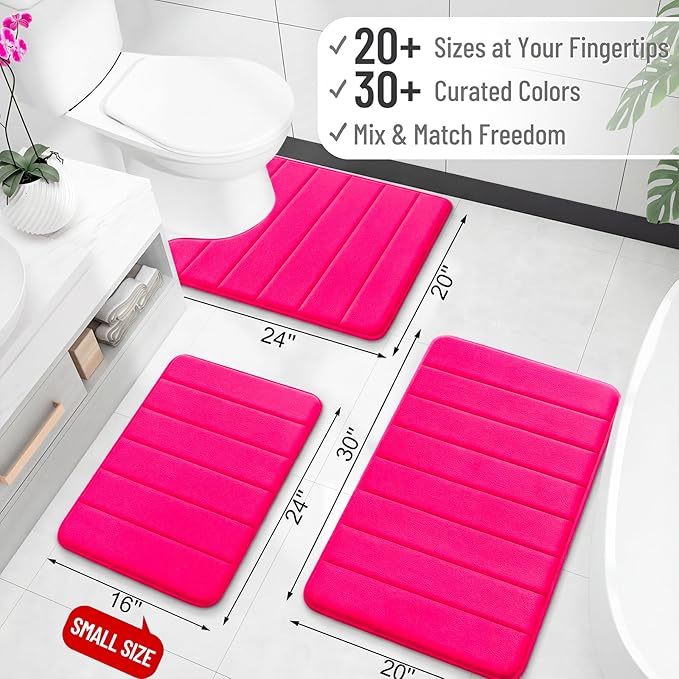 OLANLY Memory Foam Long Bathroom Rugs Runner 70x24, Super Soft Absorbent Bath Mat, Quick Dry, Machine Washable Shower Floor Rugs, Bathmat Carpet, Bathroom Home Decor Accessories, Hot Pink