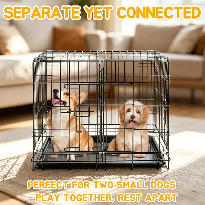 Dog Crate Divider Panel 2 Pack, 16.9" H Metal Kennel Divider, Adjustable 11.8"-22.8" Width, Fits 24"-30" Wire Dog Crates, Tool-Free Install for Puppy Training & Anxiety Relief (Crate Not Included)