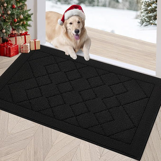 REFETONE Indoor Doormat, Front Back Door Mat 24"x36" Rubber Backing Non Slip Mats, Absorbent Washable Entrance Doormat for Entryway, Resist Dirt Low-Profile Inside Floor Mat for Muddy Shoes, Black