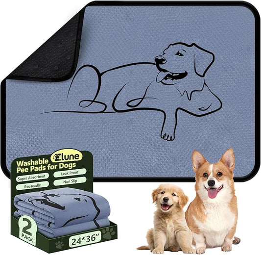 2 Pack Washable Pee Pads for Dogs 24"x36", Reusable Training Puppypads Absorbency Non-Slip & Leak-Proof for Pet Whelping Box Playpen Crate Sofa Bed Floors (Gray)