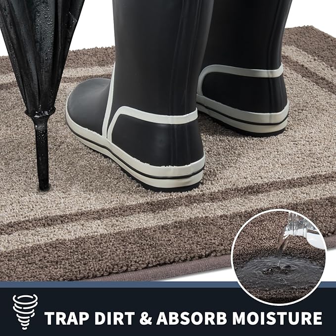 PURRUGS Dirt Trapping Door Mat 24" x 84", Non-Slip Machine Washable Entryway Rug, Entrance Mat, Indoor Front Door Mat, Super Absorbent Entry Rug for Muddy Shoes & Paws, Beige & Grayish Brown