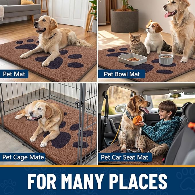 Smiry Dog Door Mat for Muddy Paws, Absorbs Moisture and Dirt, Low-Profile Entryway Mat with Non-Slip Backing, Entry Indoor Outdoor Doormat for Inside Floor (47x24 Inches, Camel and Black, Paw)