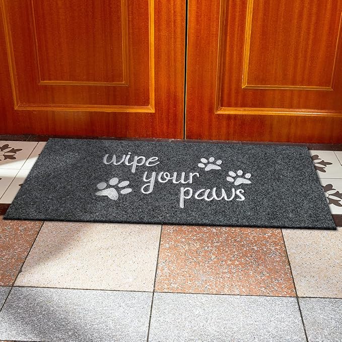 Large Welcome Mats Funny Text Dog Door Mat Do Not Knock We Know You're Here Doormat with Rubber for Outside Entryway Mat for Back Front Door Entrance Doormat 18"x47" Grey