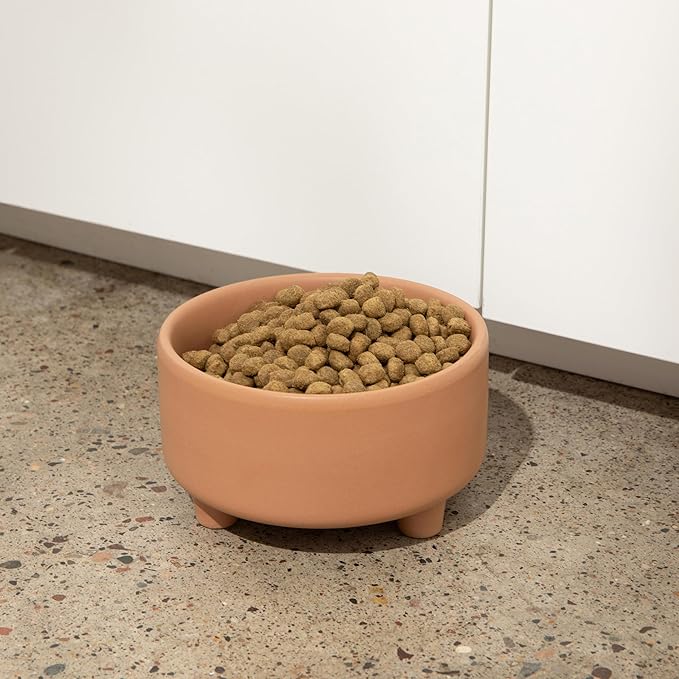 Waggo Uplift Ceramic Dog Bowl for Small Medium and Large Breeds - Heavyweight and Durable Pet Food and Water Dish Crock, Dishwasher Safe, Modern, Elevated Feeder (Clay, Large)