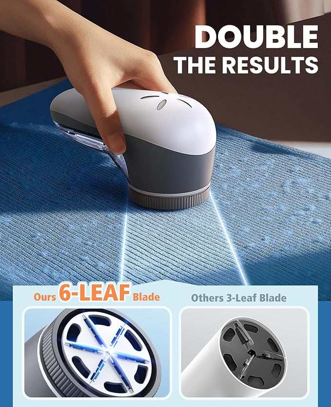 POPCHOSE Fabric Shaver, Sweater Shavers to Remove Pilling, Lint Shaver with 6-Leaf Blades, Electric Lint Remover for Clothes, Couch, Furniture, Fuzz, Lint Ball, Pillings, USB Rechargeable