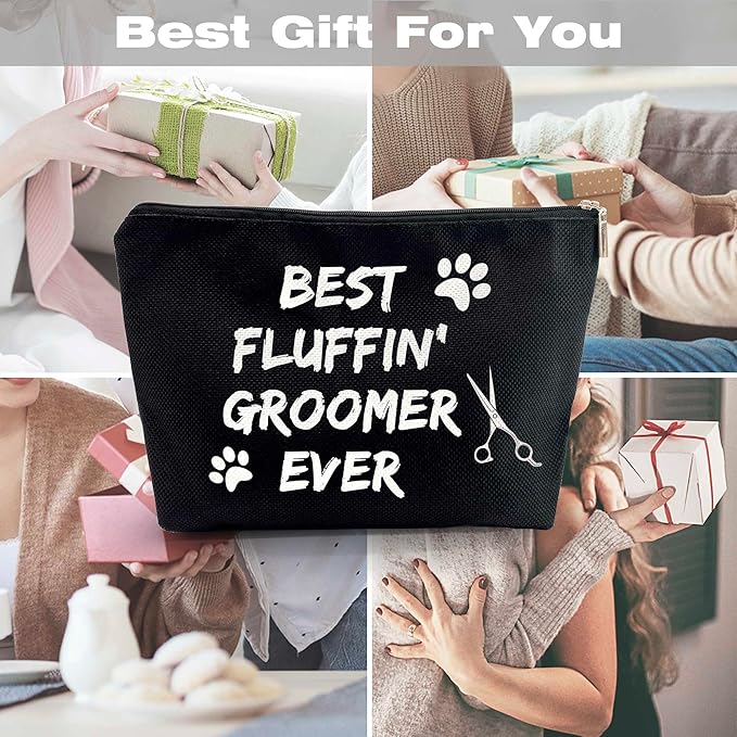 Kwtzkuo Dog Groomer Grooming Cosmetic Zipper Bag - Black Gift for Dog Lovers, Salon Gifts, Pet Groomer Tool Kit