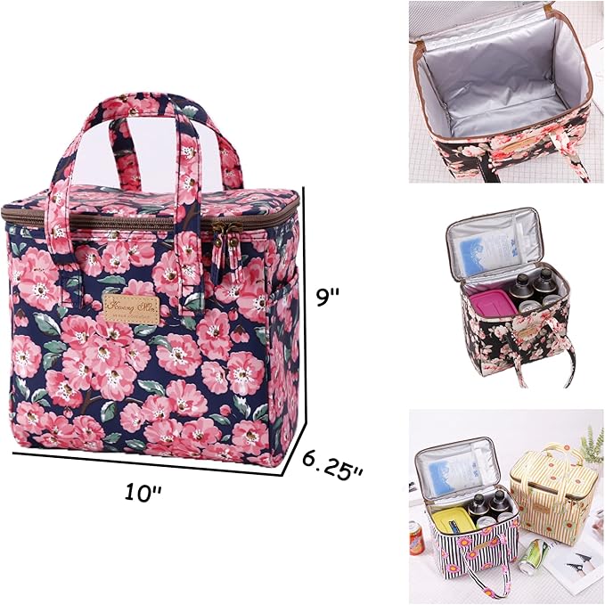 Kwang Min Avocado Insulated Lunch Bag for Women,Reusable Lunch Box,Large Cooler for Office,Picnic Outdoors,Premium Durable Fabric,Light,Ideal Summer Bag (Avocado Pink)