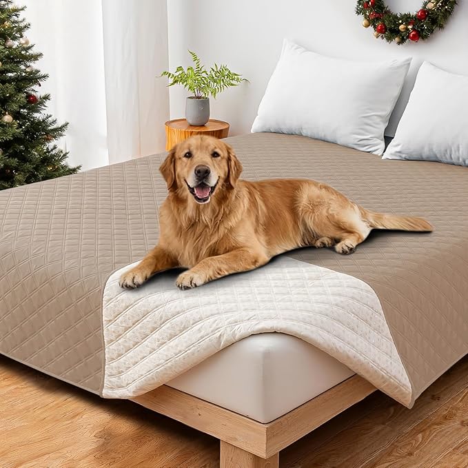 CYCMACO Waterproof Dog Bed Cover, Non-Slip Dog Blanket for Couch, Couch Covers for Dogs Washable, Pet Blanket for Furniture, Pet Bed Mat for Sofa, Car, Pet Supplies (82x120 Inch, Khaki)