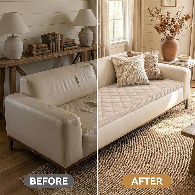 Smiry Fuzzy Couch Cover for Dogs, Non Slip Washable Pet Sofa Cover, Scratch Proof Hair Resistant Plush Sofa Slipcover, Pet Friendly Couch Cushion Protector for Cat, Apricot, 27.6" x 47"
