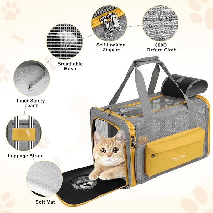 Cat Carriers, 17.7"x13"x13" Collapsible Pets Travel Carriers Dog Carrier Pet Carrier(Up to 20lbs), Waterproof Airline Approved Soft Sided, Car Travel Portable Bag for Big Cats/Small Dogs