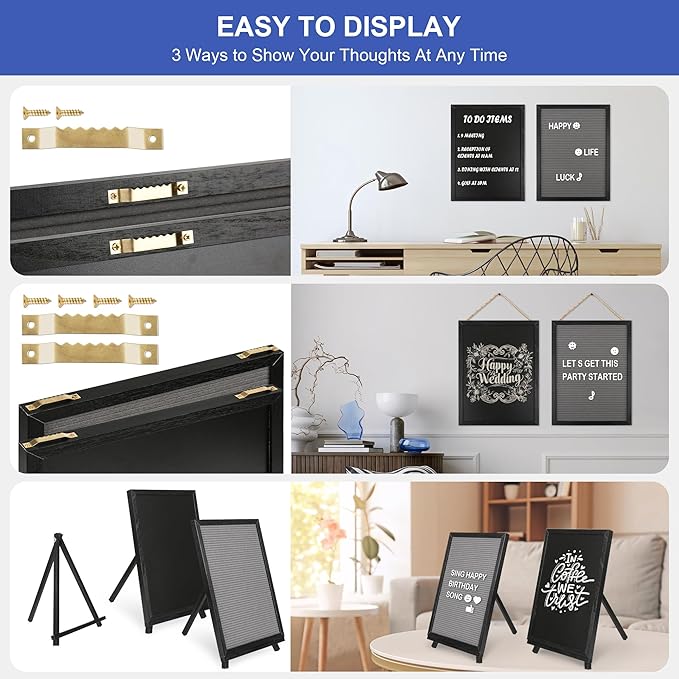 12x16 inch Double Sided Chalkboard and Felt Letter Board with Stand - Reversible Wooden Frame Easel for Menu, Announcements, Home, Office, Cafe, Restaurant Decor