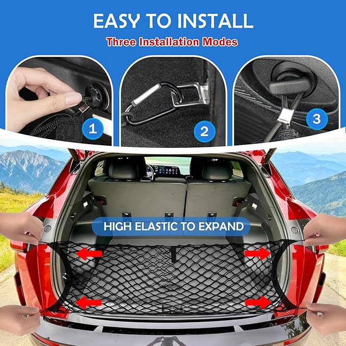 Envelope Style Cargo Net for 2018-2025 2026 Chevy Traverse Accessories, Rear Trunk SUV Mesh Cargo Net, Upgraded 5mm Bungee & Double-Layer Nylon Storage Tailgate Netting Grocery&Tools Holder Organizer