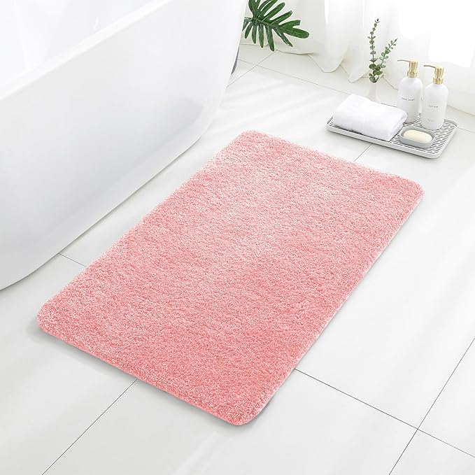Pink Bathroom Rugs 24"x40" – Large Plush Microfiber Bath Mat, Soft Non Slip Floor Mat, Absorbent and Washable Rug – Perfect for Bathroom or Bedroom Use
